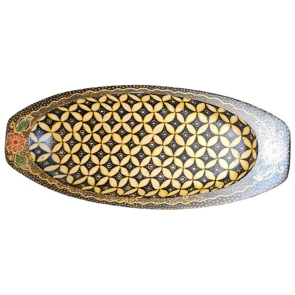 Wooden Trays Handcrafted Oval  With Intricate Batik Design Tribal decor Black - Picture 8 of 10